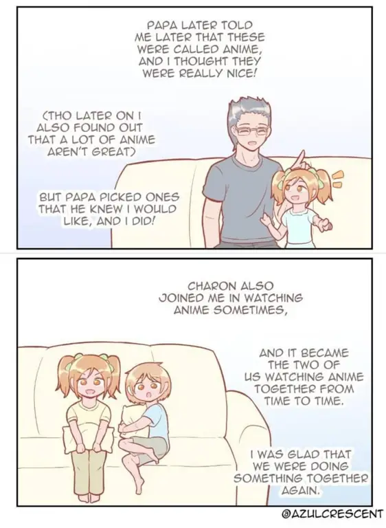 Menikmati anime bersama Gambar teman-teman yang sedang menonton anime bersama-sama dengan ekspresi senang