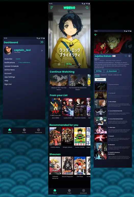 Antarmuka Aplikasi Streaming Anime Antarmuka aplikasi streaming anime yang bagus