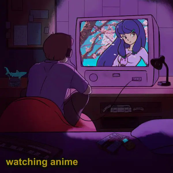 Menikmati Anime di Aplikasi Streaming Karakter anime menonton anime di tablet