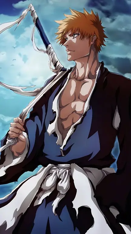 Ichigo Kurosaki dalam Bleach Ichigo Kurosaki, tokoh utama Bleach, dengan Zanpakuto-nya